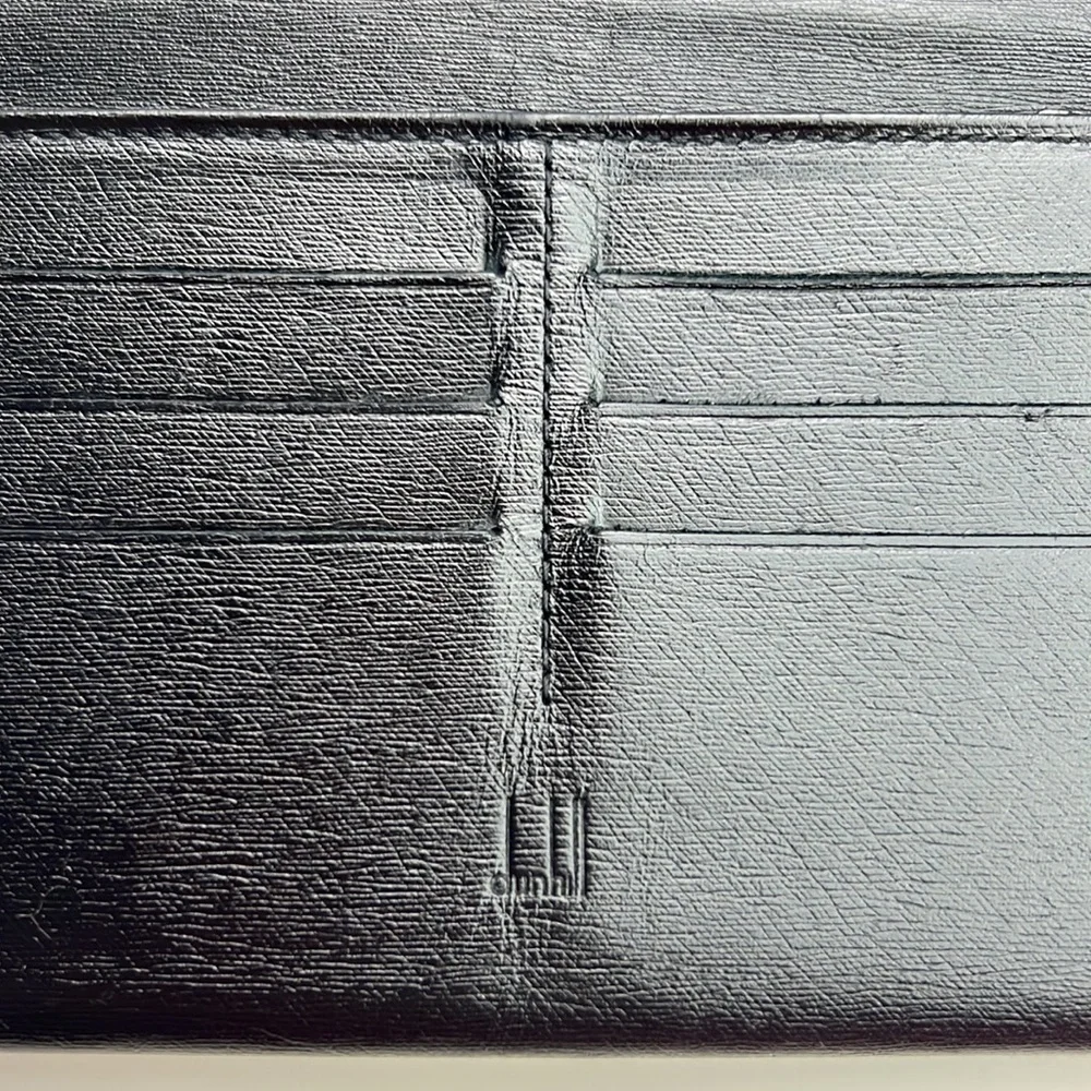 Auth. Dunhill Black Leather Long Bifold Wallet Minimalist style Card holder men
